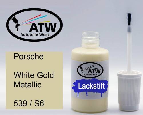 Porsche, White Gold Metallic, 539 / S6: 20ml Lackstift, von ATW Autoteile West.
